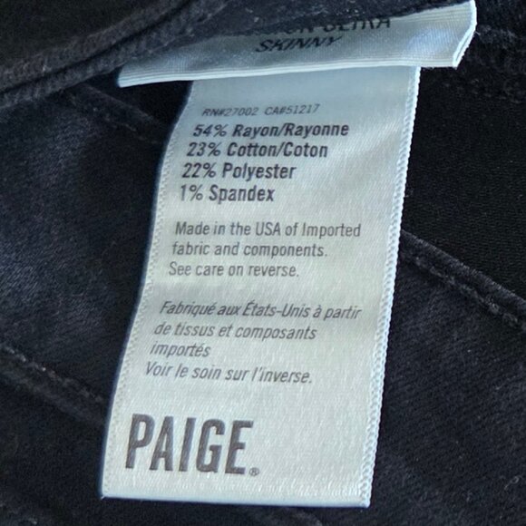 PAIGE Hoxton Black Ultra Skinny Jeans size 26 - Picture 5 of 5